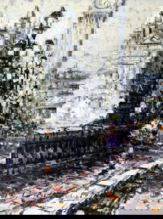 G Beltrame (France,20C) oil painting: ARTIST: G Beltrame (French, 20 century) TITLE: London Cityscape, UK MEDIUM: oil on canvas CONDITION: Unstretched (In-House stretching available). Missing a few flakes of pai