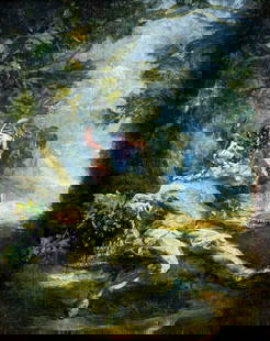 Antique 19C European oil painting: ARTIST: - (Europe, 19 century) TITLE: Man Eating Grapes MEDIUM: oil on canvas. Canvas applied to board CONDITION: Minor paint losses. Some craquelure. Some scattered inpaintings. ART SIZE: 10 x 9