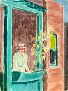 Alfred Lee Rowell (CO,mid 20C) oil painting: ARTIST: Alfred Lee Rowell (Colorado, mid 20 century) TITLE: Woman in the Window MEDIUM: oil on board CONDITION: Some small damages to corners. Few small scratches. Small pai