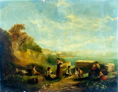 William Joseph Shayer (UK,1811-1892) oil painting antique: ARTIST: William Joseph Shayer (United Kingdom, 1811 - 1892) TITLE: Coastal Scene YEAR: 1846 MEDIUM: oil on canvas CONDITION: Relined. Some paint losses