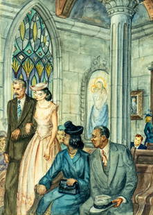 L Carlone (US,early 20C) watercolor painting antique: ARTIST: L Carlone (American, early 20 century) TITLE: Church Scene YEAR: 1926 MEDIUM: watercolor on paper CONDITION: Minor age toning. Framed under glass