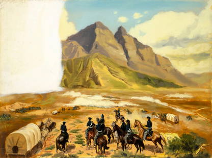 Alton Tobey (CT,1914-2005) oil painting: ARTIST: Alton Stanley Tobey (Connecticut, 1914 - 2005) TITLE: Zachery Taylor Battlefield MEDIUM: oil on canvas board CONDITION: Very minor paint losses. No visible inpaint