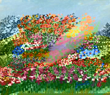 Elisabeth von Janota-Browsky (German,20C) gouache painting: ARTIST: Elisabeth von Janota - Browsky (Germany, 20 century) TITLE: Federal Horticultural Show (titled on verso) YEAR: 1985 MEDIUM: gouache on board CONDITION: