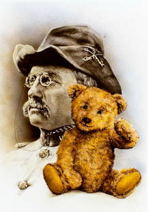 Paul Calle (CT,NY,1928-2010) colored pencil painting: ARTIST: Paul Calle (Connecticut, New York, 1928 - 2010) & Chris Calle (American, born 1961) TITLE: 1900s - Teddy Bear (titled on verso) YEAR: 1998 MEDIUM: colored pencil o