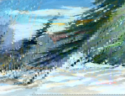 Robert Waltsak (NJ,b 1944) oil painting: ARTIST: Robert Alan Waltsak (New Jersey, born 1944) TITLE: Winter Forest Landscape MEDIUM: oil on canvas CONDITION: Very good. No visible inpaint under UV light. Normal wear along edges. ART SIZE: 14