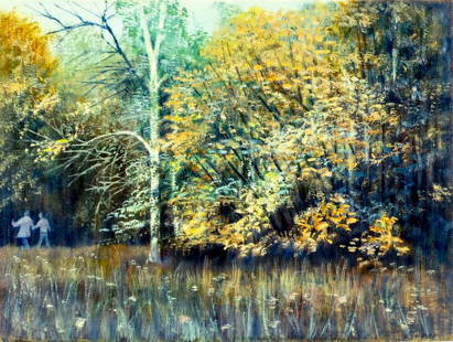 V Sever (Europe,20C) oil painting: ARTIST: V Sever (European, 20 century) TITLE: Autumn Forest Landscape MEDIUM: oil on canvas CONDITION: Unstretched (In-House stretching available). Would benefit from cleani