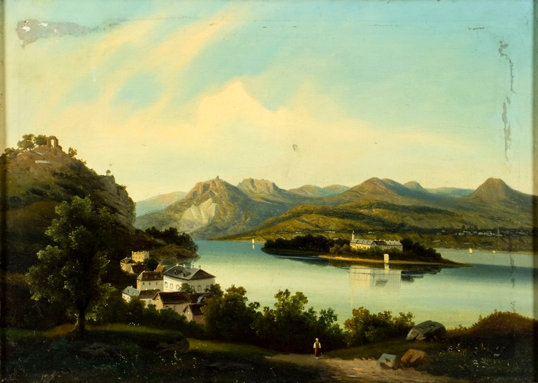 Antique 19C German oil painting signed (1 of 13)