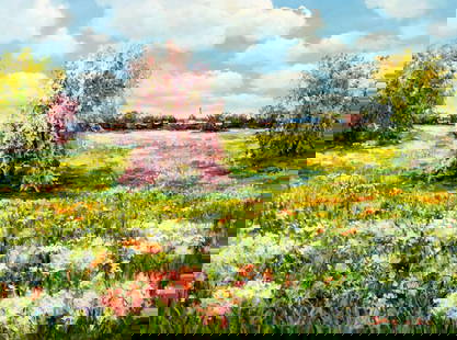 Sang M Lee (South Korea,US,b 1949) oil painting: ARTIST: Sang M Lee (South Korean, American, born 1949) TITLE: Summer Countryside Landscape MEDIUM: oil on canvas CONDITION: Unstretched (In-House stretching available). Very