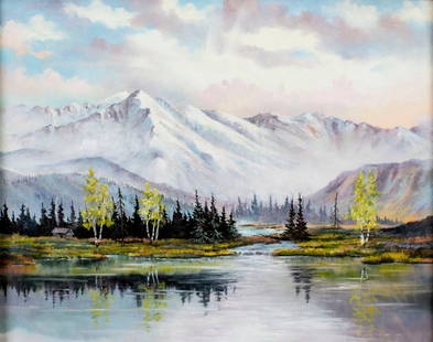 Donna Lee Clemenson (CO,20C) oil painting: ARTIST: Donna Lee Clemenson (Colorado, 20 century) TITLE: Landscape - Spring Beckons, CO (titled on stretcher) MEDIUM: oil on canvas CONDITION: Very good. No visible inpaint under UV light. Wear to