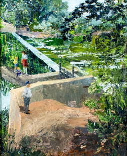 June Krasner (NJ,1905-1991) oil painting: ARTIST: June Krasner (New Jersey, 1905 - 1991) TITLE: Landscape MEDIUM: oil on board CONDITION: Some flaking/paint losses mostly along edges (see pictures carefully). No visible inpaint under UV