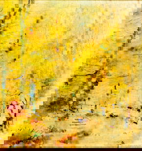 Bogomir Bogdanovic (NY,ME,Yugolsavia,1923-2011) watercolor painting: ARTIST: Bogomir Bogdanovic (New York, Maine, Yugoslavian, 1923 - 2011) TITLE: Autumn Park Landscape YEAR: 1959 MEDIUM: watercolor on paper CONDITION: S
