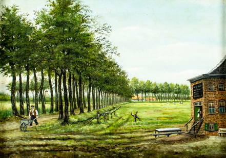 Antique 19C French oil painting signed: ARTIST: - (France, 19 century) TITLE: Country Landscape YEAR: 1884 MEDIUM: oil on canvas CONDITION: Few minor paint losses. Some craquelure. No visible