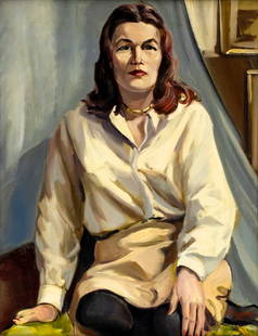 John Huszer (RI,1912-1983) oil painting: ARTIST: John E Huszer (Rhode Island, 1912 - 1983) TITLE: Portrait of Woman YEAR: 1962 MEDIUM: oil on board CONDITION: Minor scratches/paint losses. No