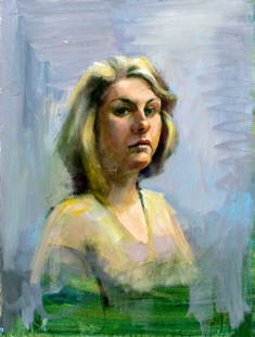 John Reilly (NY,NJ,1942-2021) oil painting: ARTIST: John Reilly (New York, New Jersey, 1942 - 2021) TITLE: Portrait of Woman MEDIUM: oil on canvas CONDITION: Some scratches/paint losses. No visible inpaint under UV