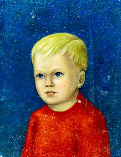 Vintage 20C American oil painting: ARTIST: - (American, 20 century) TITLE: Portrait of Boy MEDIUM: oil on board CONDITION: Some small scratches/paint losses. No visible inpaint under UV light. Normal wear a