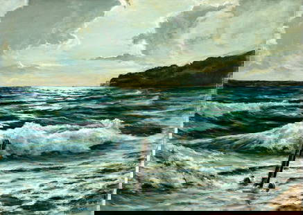 Viktor Ilyushkin (Russia,b 1946) oil painting: ARTIST: Viktor Nikolayevich Ilyushkin (Russian, born 1946) TITLE: Seascape - Anchor (titled on verso) YEAR: 2021 MEDIUM: oil on canvas CONDITION: Unstre
