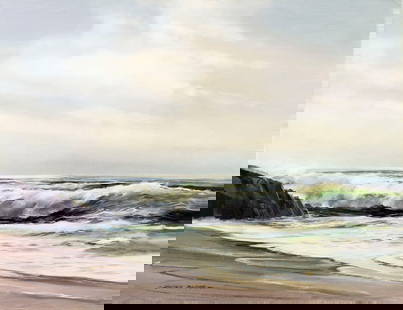 James Blade (UK,20C) oil painting: ARTIST: James Blade (United Kingdom, 20 century) TITLE: Seascape MEDIUM: oil on canvas CONDITION: Unstretched (In-House stretching available). Minor paint losses. Some craquelure. No visible inpaint
