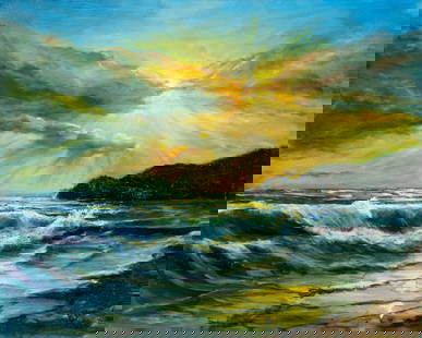 Viktor Ilyushkin (Russia,b 1946) oil painting: ARTIST: Viktor Nikolayevich Ilyushkin (Russian, born 1946) TITLE: Seascape - Sunlight (titled on verso) YEAR: 2008 MEDIUM: oil on canvas CONDITION: Unstretched (In-House stretching available).