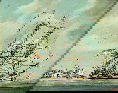 Joe Hunt (US,1912-1999) oil painting: ARTIST: Joe Hunt (American, 1912 - 1999) TITLE: Sail Ship MEDIUM: oil on board CONDITION: Few small scratches/paint losses along edges. No visible inpaint under UV light. ART SIZE: 8 x 10 inches /