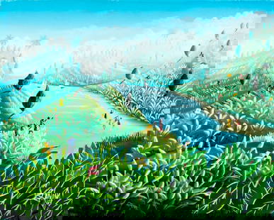 L Sanon (Haiti,20C) oil painting: ARTIST: L Sanon (Haitian, 20 century) TITLE: Haitian River Landscape MEDIUM: oil on canvas CONDITION: Overall good. No visible inpaint under UV light. Normal wear along edge
