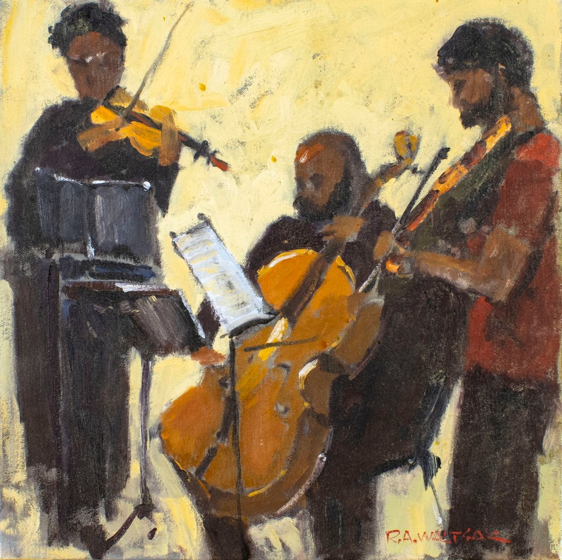 Robert Waltsak (NJ,b 1944) oil painting: ARTIST: Robert Alan Waltsak (New Jersey, born 1944) TITLE: Orchestra MEDIUM: oil on canvas CONDITION: Few minor paint losses. No visible inpaint under UV light. A