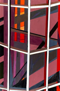 Martin Graifer (NJ,20/21C) acrylic painting: ARTIST: Martin Graifer (New Jersey, 20/21 centuries) TITLE: Building MEDIUM: acrylic on canvas CONDITION: Overall good. No visible inpaint under UV light. Wear to frame. ART SIZE: 36 x 24 inches / 91