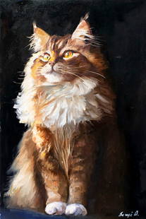 Alex Siryi (Ukraine,b 1997) oil painting: ARTIST: Alex Siryi (Ukrainian, born 1997) TITLE: Ginger Cat MEDIUM: oil on canvas CONDITION: Unstretched (In-House stretching available). Few minor paint losses. No visible