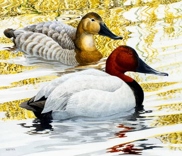 Michael Warren (UK,1938-?) watercolor painting: ARTIST: Michael Warren (United Kingdom, 1938 - ???) TITLE: Ducks (titled on verso) YEAR: 1990 MEDIUM: watercolor on heavy paper CONDITION: Minor damages to corners. ART SIZE: 12 x 14 inches / 30 x