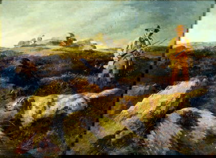 Antique early 20C British oil painting: ARTIST: - (United Kingdom, early 20 century) TITLE: Hunting Scene MEDIUM: oil on board CONDITION: Some scratches/paint losses. Very minor craquelure. No visible inpaint un