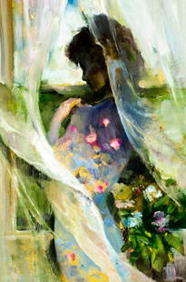 Herbert Tauss (NY,1929-2001) oil painting: ARTIST: Herbert Tauss (New York, 1929 - 2001) TITLE: Woman by Window MEDIUM: oil on board CONDITION: Overall good. No visible inpaint under UV light. Some small damages to the corners of the board.