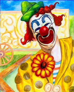Joseph L Boyd (LA,20C) watercolor painting: ARTIST: Joseph L Boyd (Louisiana, 20 century) TITLE: Illustration - Clown MEDIUM: watercolor on paper CONDITION: Overall good. ART SIZE: 14 x 11 inches /