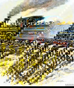John Swatsley (CA,1937-?) watercolor painting: ARTIST: John Swatsley (California, 1937 - ???) TITLE: Train - Eddys N 242 - 1874 (titled on verso) YEAR: 1994 MEDIUM: watercolor on board CONDITION: Mi
