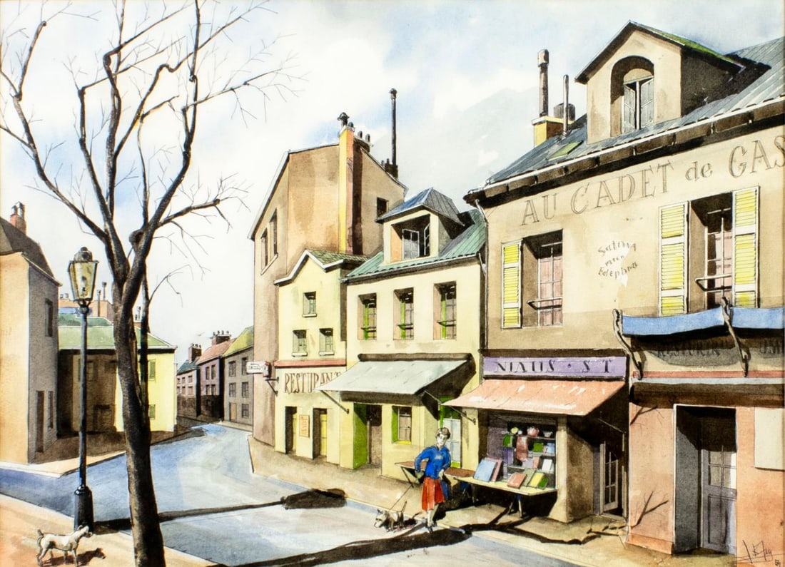 Vintage 20C French watercolor painting signed (1 of 13)