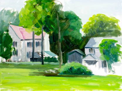 George Holloway (NJ,20C) oil painting: ARTIST: George Holloway (New Jersey, 20 century) TITLE: Town Scene MEDIUM: oil on canvas board CONDITION: Overall good. No visible inpaint under UV light. ART SIZ