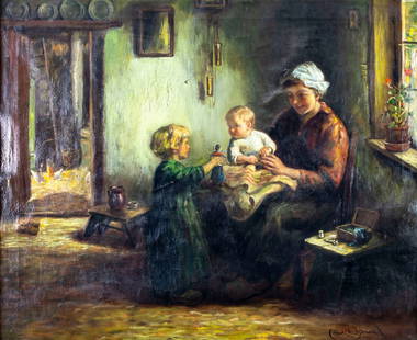 Cornelius Zwaan (IL,MI,Dutch,1882-1964) oil painting: ARTIST: Cornelius Christian Zwaan (Illinois, Michigan, Netherlands, 1882 - 1964) TITLE: Little Brother MEDIUM: oil on canvas CONDITION: Small paint losses. Some craquelure