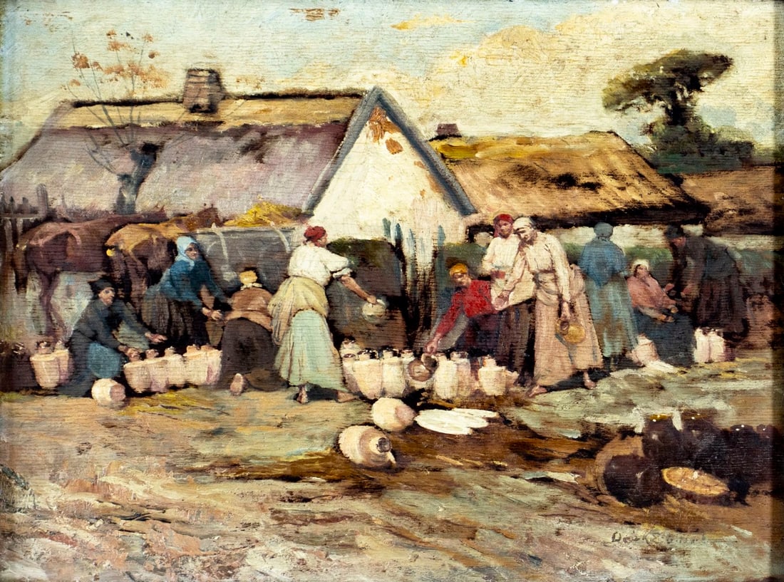 Antique early 20C European oil painting signed (1 of 14)