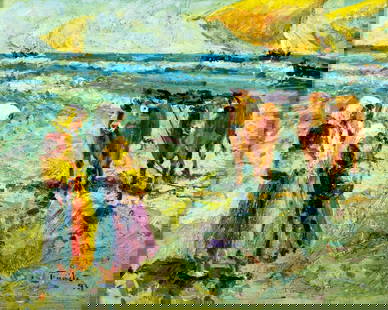 Pedro Fraile (Spain,b 1957) oil painting: ARTIST: Pedro Fraile (Spanish, born 1957) TITLE: Bueyes en el Mar YEAR: 1993 MEDIUM: oil on canvas CONDITION: Overall good. No visible inpaint under UV l