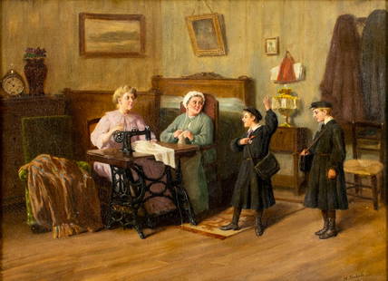 Herman Carel Ten Kate (Dutch,1822-1891) oil painting antique: ARTIST: Herman Frederik Carel Kate (Netherlands, 1822 - 1891) TITLE: Interior Scene with Schoolboys YEAR: 1878 MEDIUM: oil on canvas CONDITION: Missing