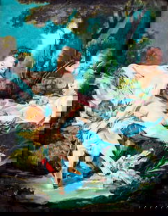 Fred Thompson (US,mid 20C) oil painting: ARTIST: Fred Tompson (American, mid 20 century) TITLE: Mythological Scene MEDIUM: oil on canvas CONDITION: Minor craquelure. No visible inpaint under UV light. AR