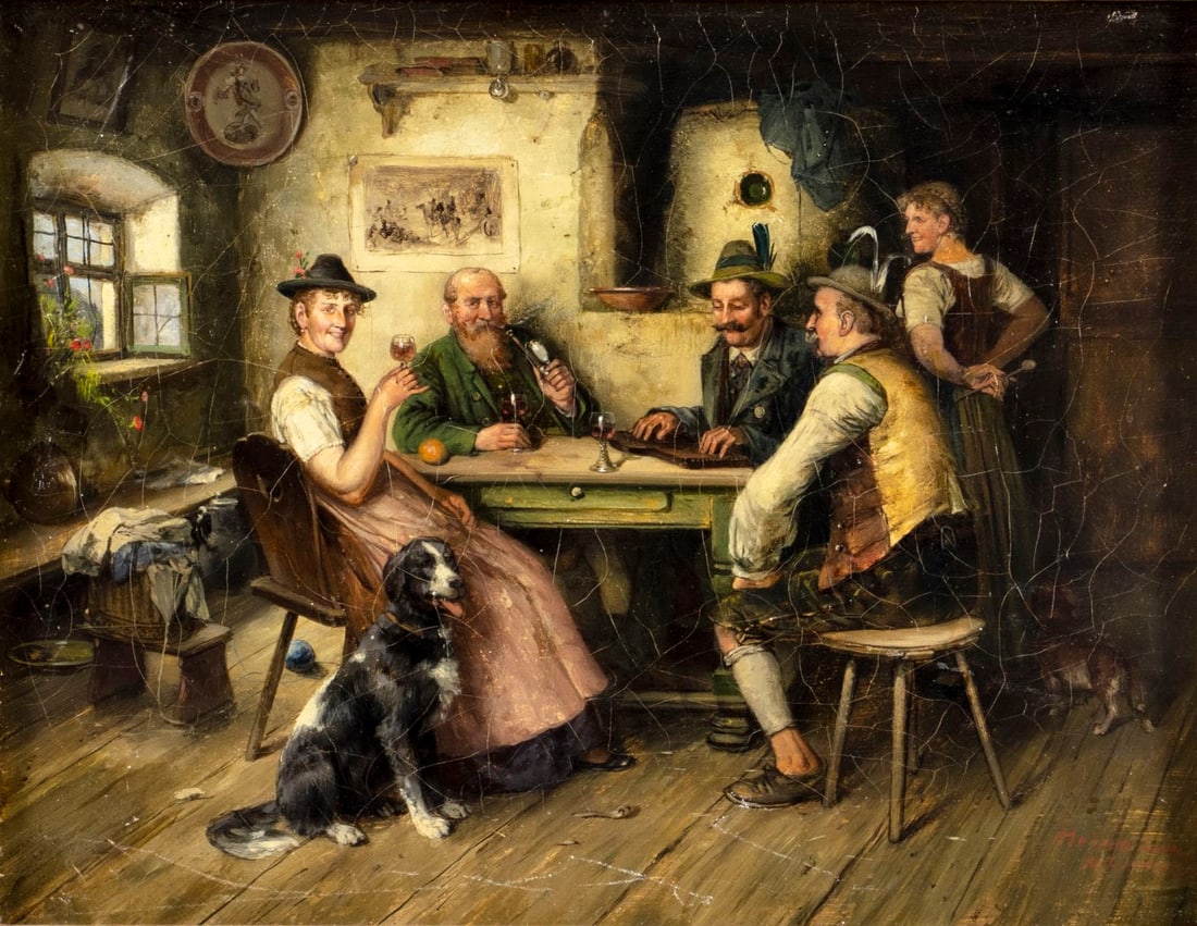 Johann Adalbert Heine (German,1850-1900) oil painting antique (1 of 12)