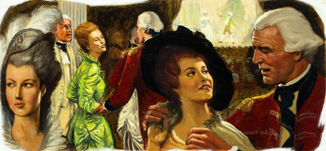 Alton Tobey (CT,1914-2005) oil painting: ARTIST: Alton Stanley Tobey (Connecticut, 1914 - 2005) TITLE: British in Philadelphia MEDIUM: oil on canvas board CONDITION: Overall good. No visible inpaint under UV ligh