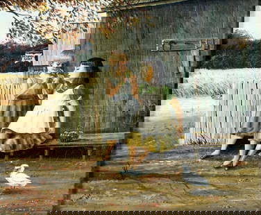 Thomas Kerry (NY,20/21C) oil painting: ARTIST: Thomas Kerry (New York, 20/21 centuries) TITLE: Country Girls MEDIUM: oil on canvas CONDITION: Some small paint losses. Some craquelure. Some scattered small inpaint