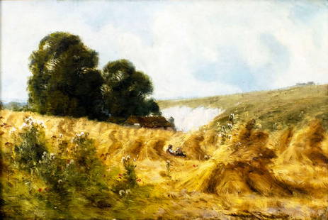Harry Pennell (UK,1879-1934) oil painting antique: ARTIST: Harry Pennell (United Kingdom, 1879 - 1934) TITLE: Landscape - The Edge of the Downs MEDIUM: oil on canvas CONDITION: Few patches. Few small paint losses by the lo