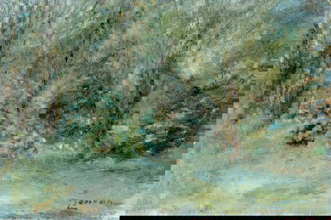 Bernard Lennon (NY,CT,1914-1992) oil painting 2-sided: ARTIST: Bernard Lennon (New York, Connecticut, 1914 - 1992) TITLE: Winter Landscape MEDIUM: oil on board CONDITION: Minor damage to the upper right corners. No visible inpaint under UV light.
