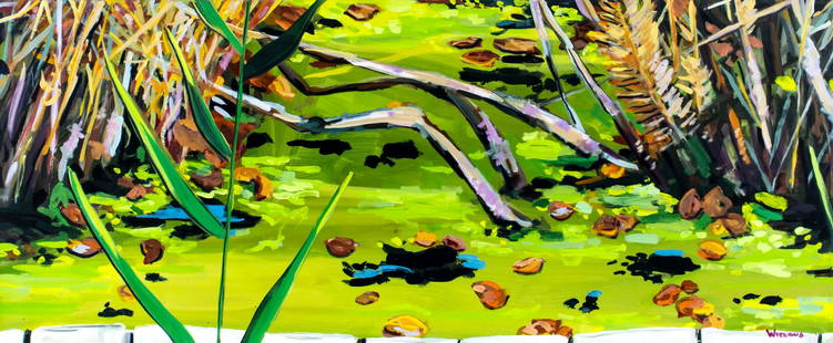 Glen Wielgus (IL,Puerto Rico,20/21C) oil painting: ARTIST: Glen Wielgus (Illinois, Puerto Rican, 20/21 centuries) TITLE: Landscape MEDIUM: oil on canvas CONDITION: Few minor paint losses. No visible inpaint under UV light. Normal wear along edges.