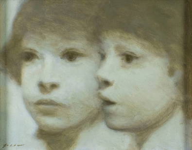 Andre Gisson (French,NY,CT,1921-2003) oil painting: ARTIST: Andre Gittelson Gisson (New York, Connecticut, France, 1921 - 2003) TITLE: Portrait of Two Children MEDIUM: oil on canvas CONDITION: Very good. No visible inpaint