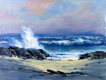 Bergwall (Europe,20C) oil painting: ARTIST: Bergwall (European, 20 century) TITLE: Seascape MEDIUM: oil on canvas CONDITION: Unstretched (In-House stretching available). Overall good. No visible inpaint under