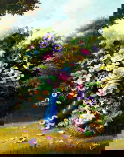 Ignacio Guibert (Spain,1916-1992) oil painting: ARTIST: Ignacio Guibert Amor (Spanish, 1916 - 1992) TITLE: Still Life with Vase of Flowers MEDIUM: oil on canvas CONDITION: Unstretched (In-House stretching available). So