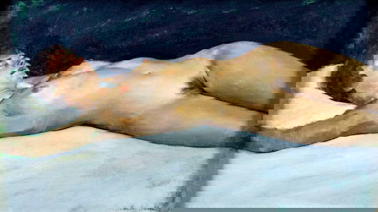 Andrew Conklin (IL,b 1961) oil painting: ARTIST: Andrew S Conklin (Illinois, born 1961) TITLE: Reclining Nude YEAR: 1994 MEDIUM: oil on board CONDITION: Very good. No visible inpaint under UV li