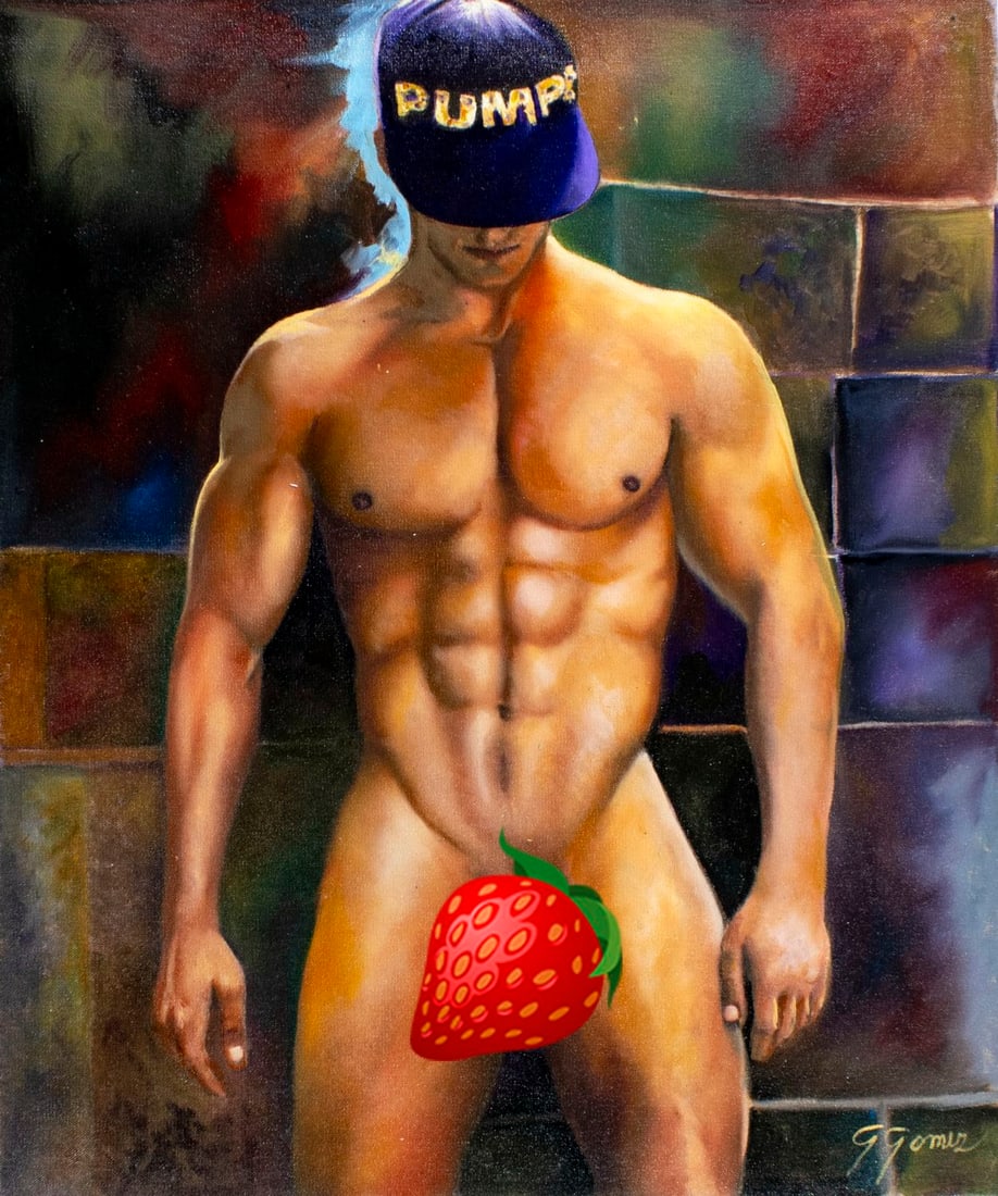 Gustavo Gomez (Colombia,FL,b 1956) oil painting: ARTIST: Gustavo Alonso Gomez (Colombian, Florida, born 1956) TITLE: Male Nude (titled on verso) MEDIUM: oil on canvas CONDITION: Unstretched (In-House stretching available).